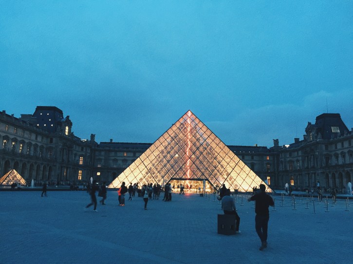 the Louvre at night