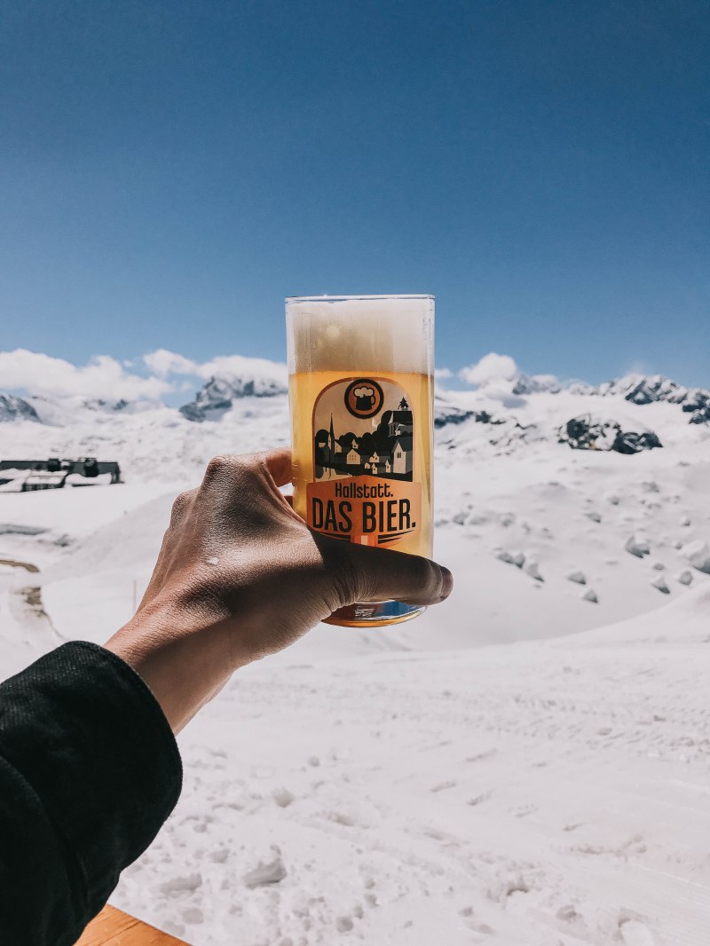 Holding Hallstatt beer